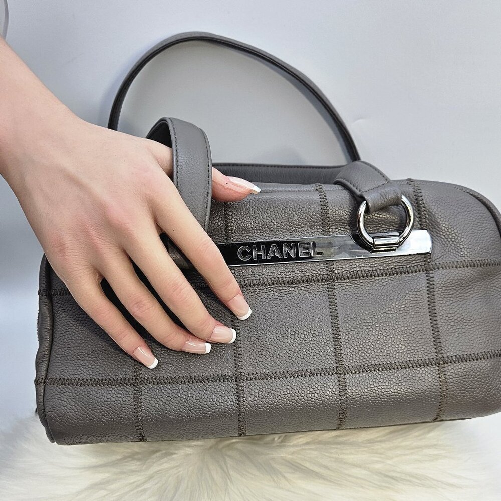 Chanel  Caviar Square Stitched Bowler Handbag